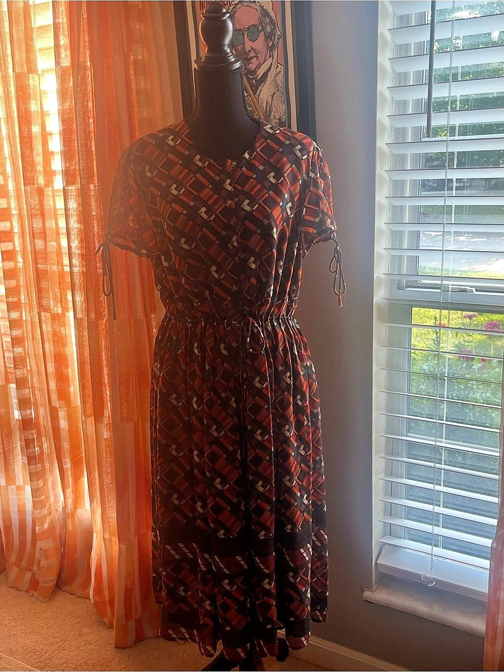 Isaac Mizrahi for Target Geometric Midi Dress Black & Orange Large Like New